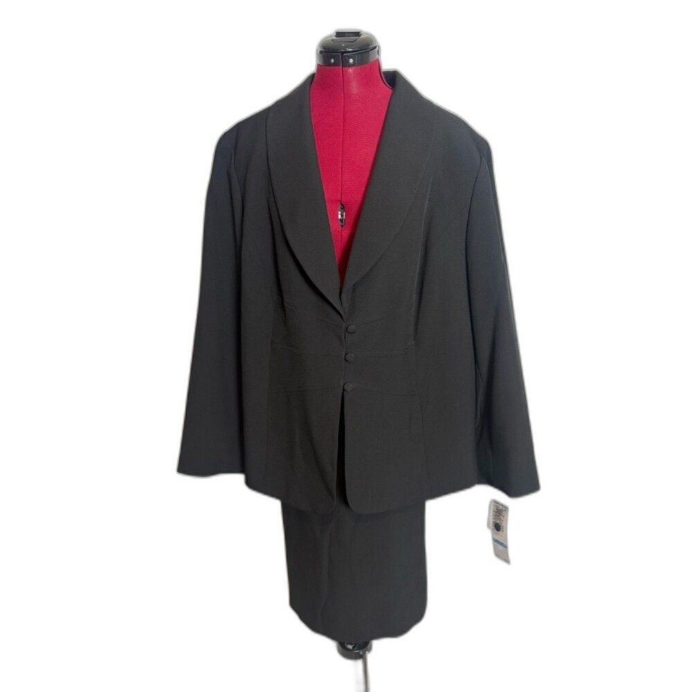 NWT Le Suit Skirt Suit Woman's Size 20W Black 2-Piece Set Blazer & Skirt